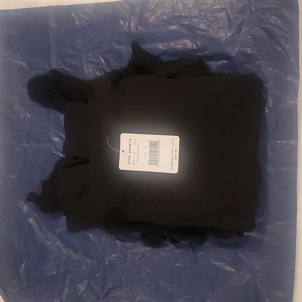 Free People  Washed Black Tunic Top With Gauze Bottom  Edging Size L NWT - Picture 7 of 8